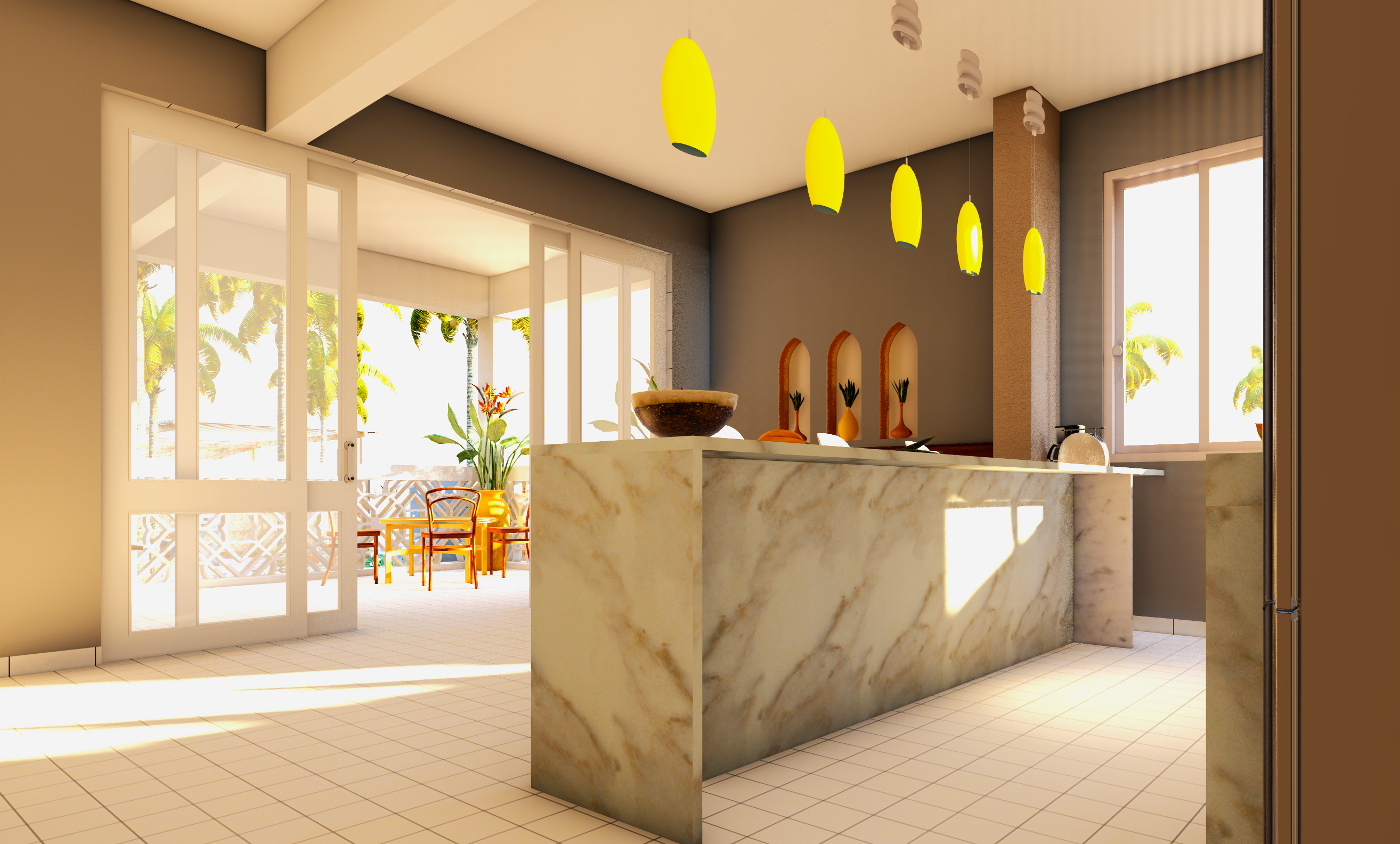 Brightly lit bedroom render