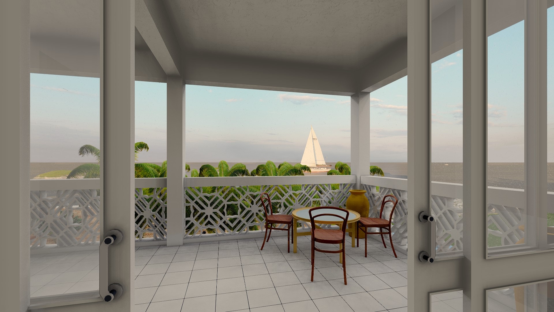 Spacious balcony with seating