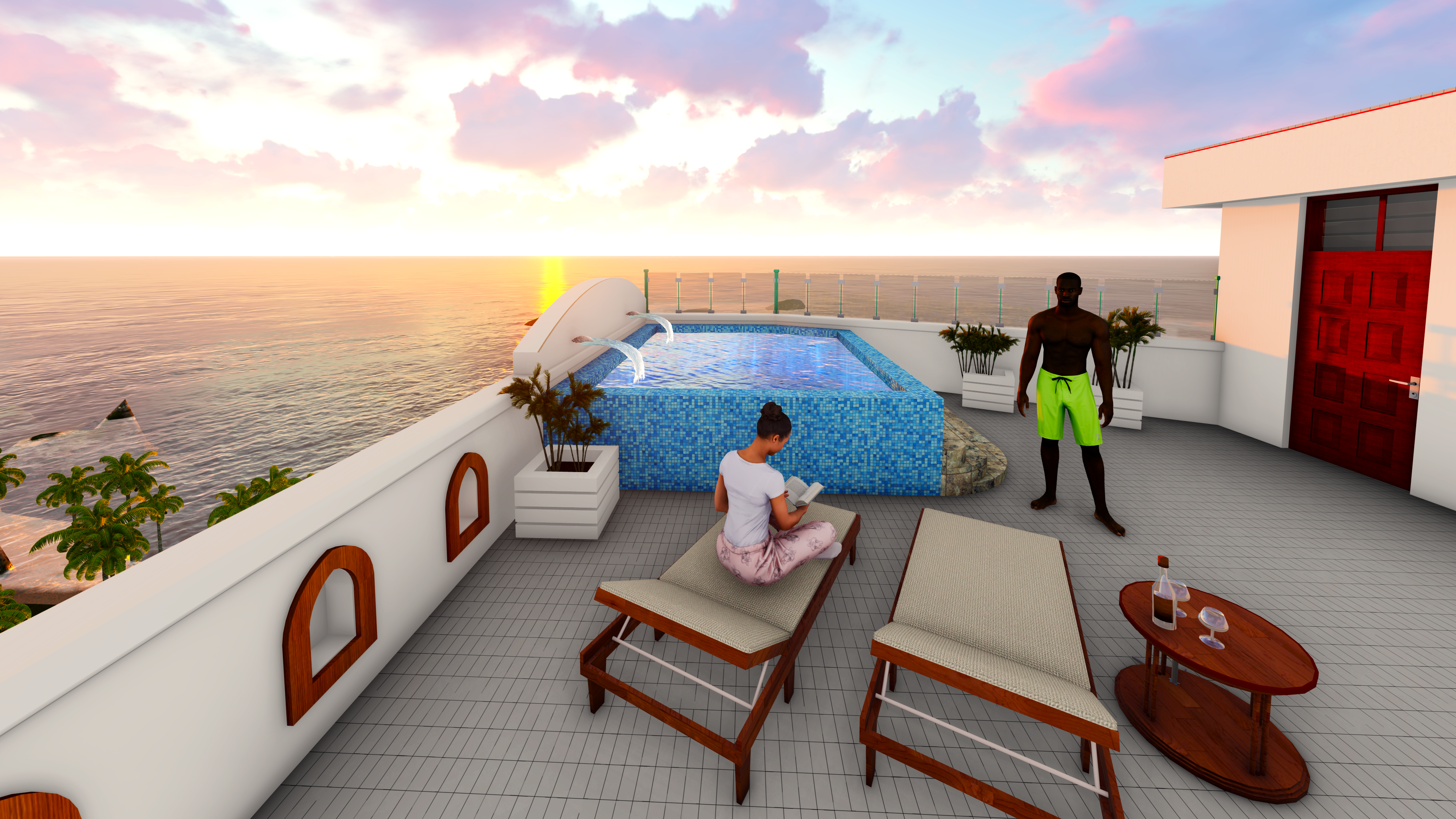 Render of a bedroom with lighting details