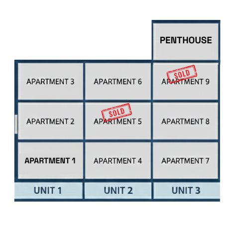 Detailed floor plan showing apartment numbering