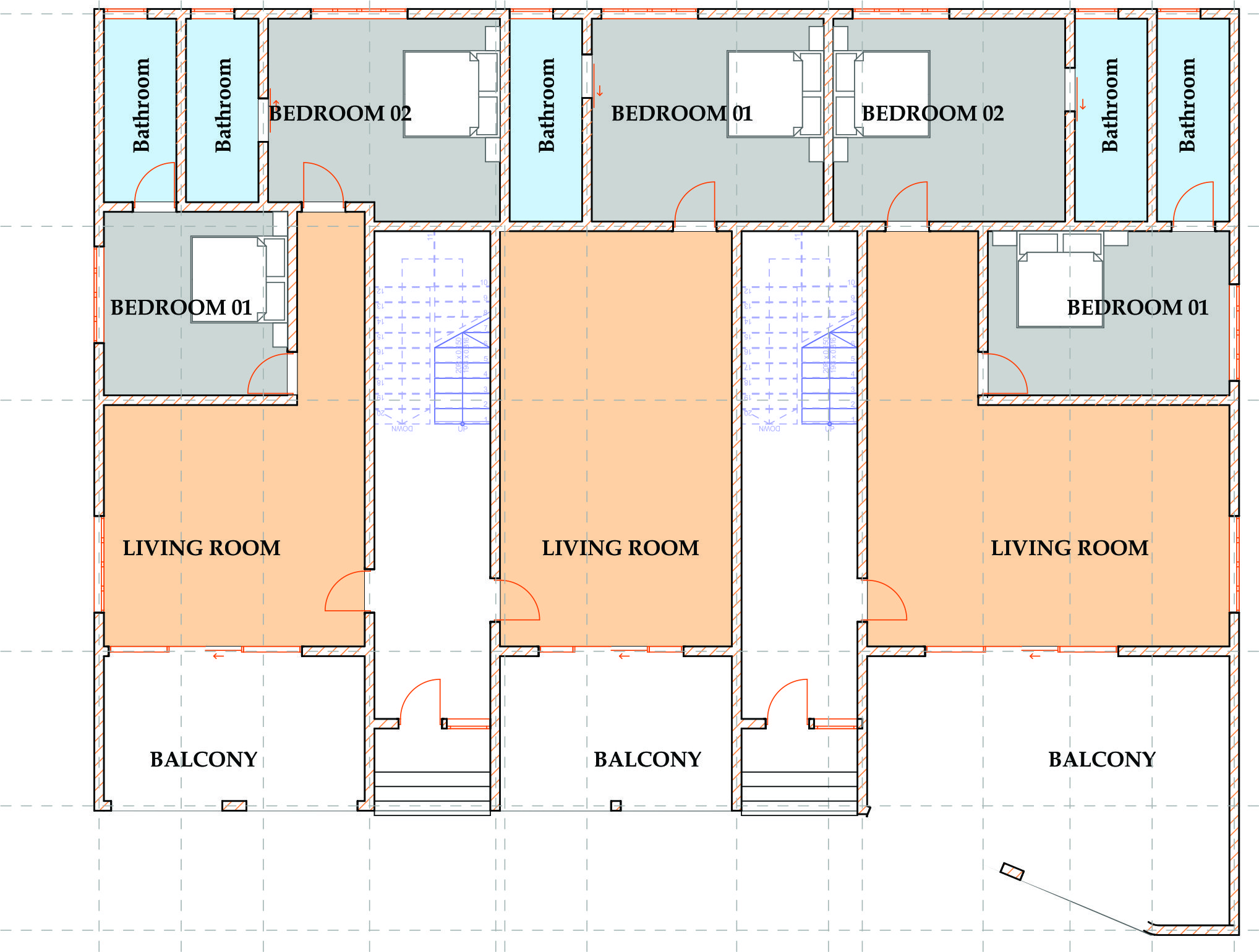Floor plan for one and two bedroom apartments